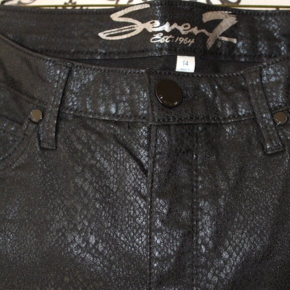 BIG SALE JEANS Seven7 Coated Skinny Faux Leather Black Viper Size 14 30” NWT's - Picture 7 of 16